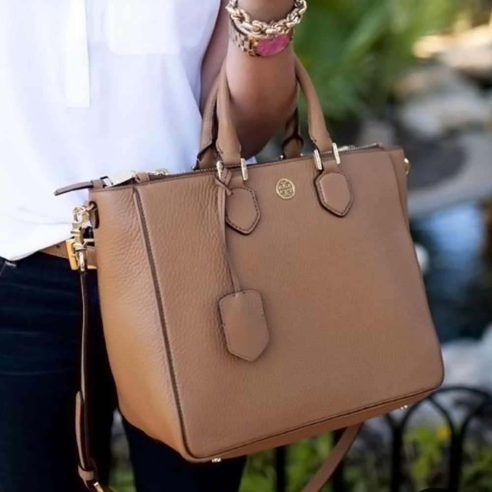 Tory Burch Robinson Pebbled Leather Square Tote